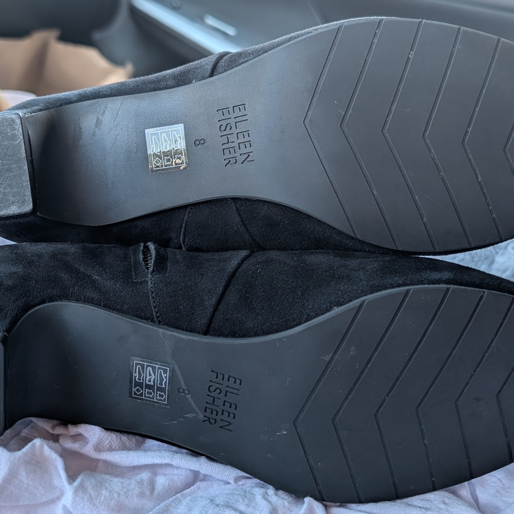 Eileen Fisher Black Suede Ankle Booties - Picture 2 of 5
